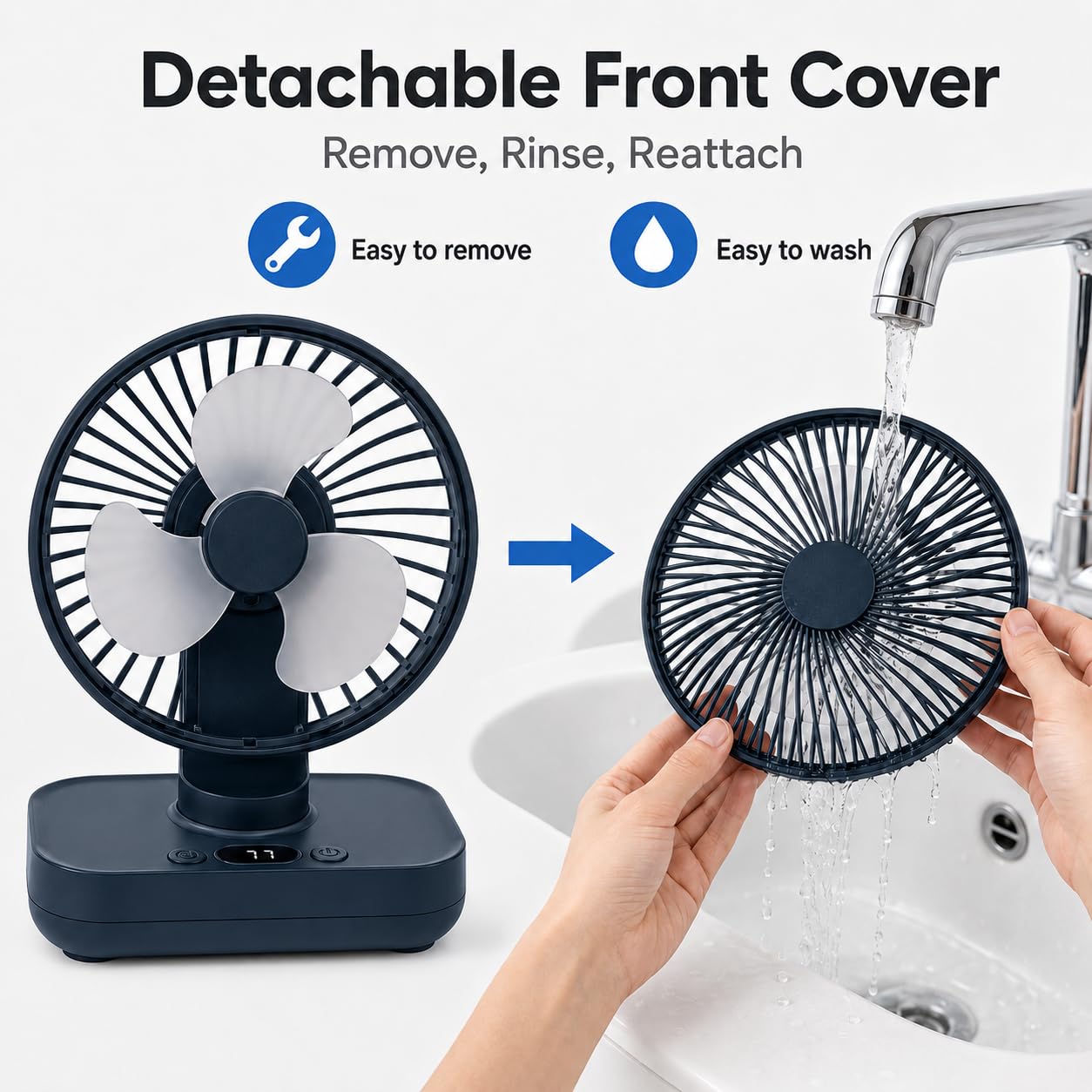SKY-TOUCH Portable Desk Fan, Table Fan with Long Runtime, 4 Speed Quiet Personal Cooling Fan with Auto Oscillation & Adjustable Angle, USB Charging Fan for Bedroom Office Camping, 138×75×187mm, Blue
