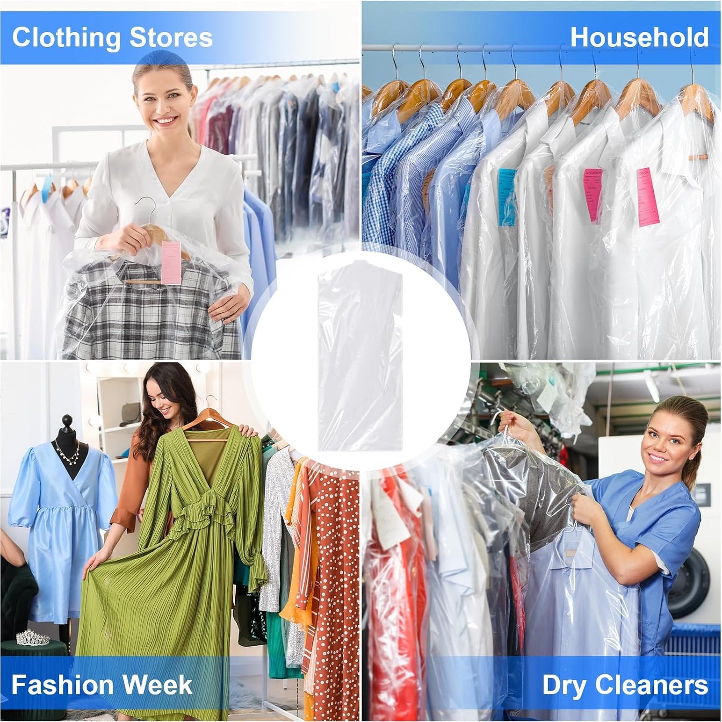 SKY-TOUCH 50 Pack Plastic Garment Bags, Clear Dustproof Clothes Covers for Suits, Dresses, Jackets, and Shirts – Heavy Duty,Waterproof, and Tear-Resistant, 60 x 120 cm