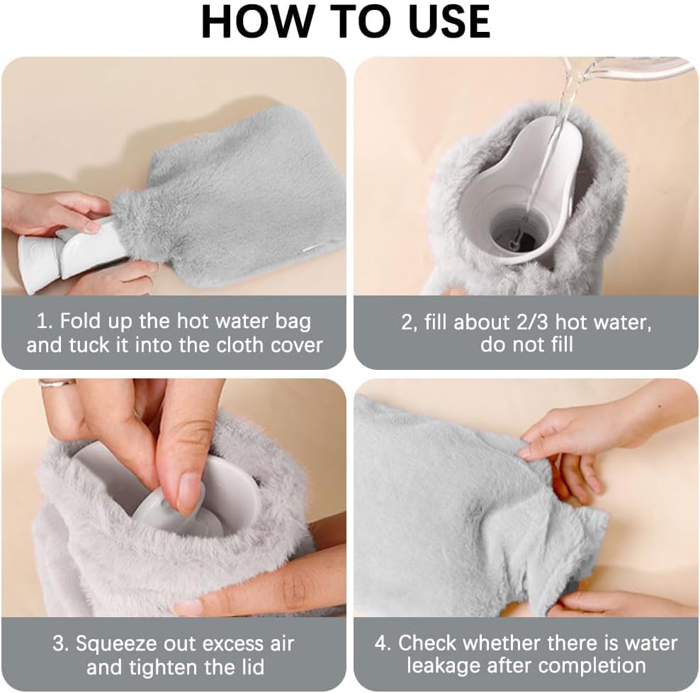 SKY-TOUCH Hot Water Bottle, Hot Water Bottle with Cover, 2L Large Capacity Hot Water Bag, Skin-Friendly Material and Long-Lasting Warmth Suitable for Children and Adults Bed Warmer Bag(Grey)