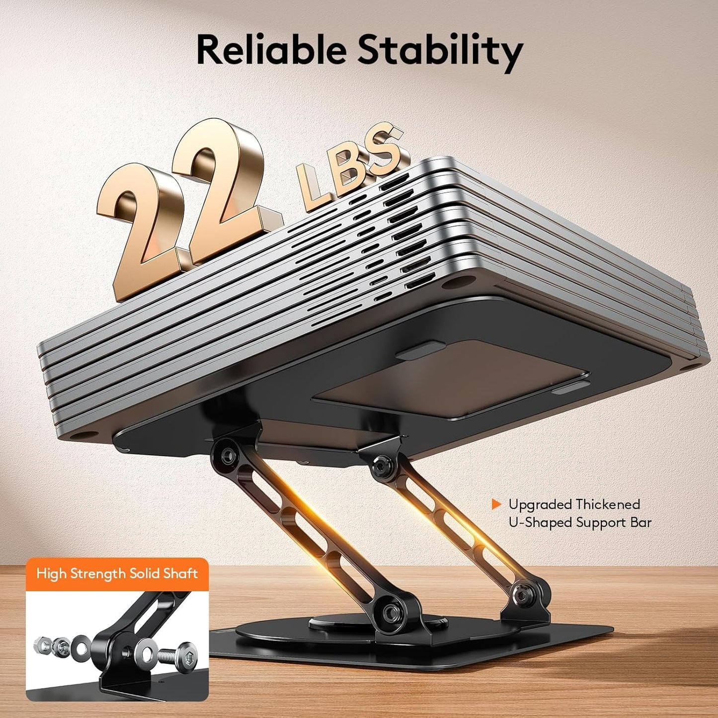 SKY-TOUCH Adjustable Laptop Stand with 360° Rotating Base, Ergonomic Aluminum Riser for MacBook, Huawei, ASUS, Lenovo, 14"-17.3" Laptops, Foldable & Cooling Design