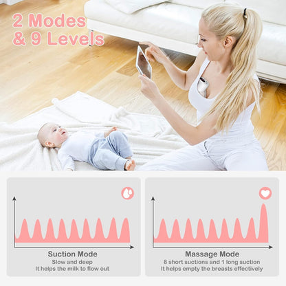 SKY-TOUCH Wearable Breast Pump, Hands Free Electric Pump, Portable Breast Pump with 2 Mode & 9 Levels, LCD Display, 24mm Flange, 1 Pack - White