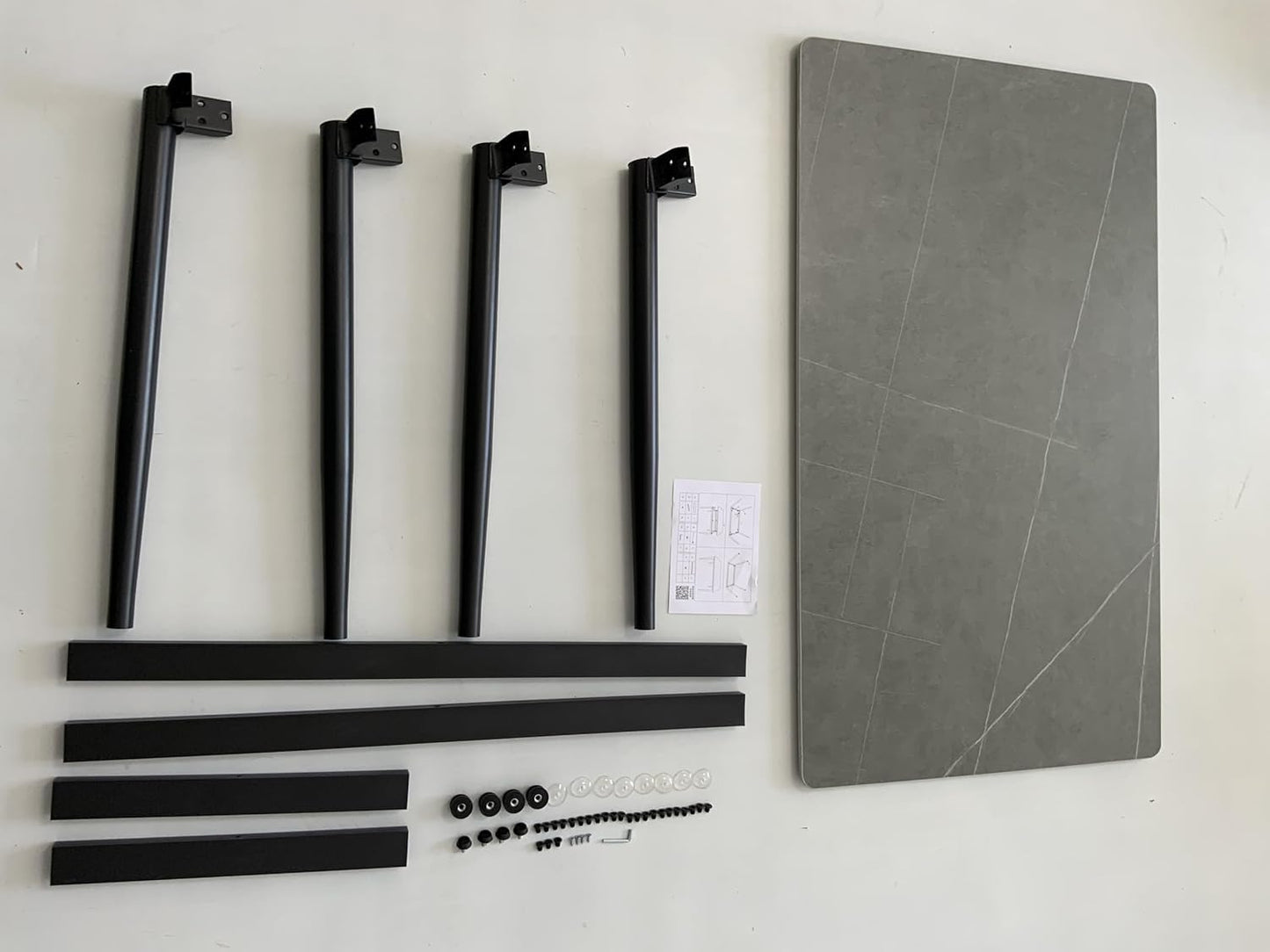 SKY-TOUCH New upgrade Modern Kitchen Dining Table,Rock Board Desktop Dining Table 140×80×75cm,Wooden Board Stably Connect to Desktop,Black Iron Table Legs - Installation Instructions Inside
