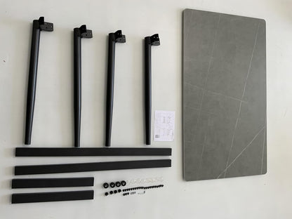 SKY-TOUCH New upgrade Modern Kitchen Dining Table,Rock Board Desktop Dining Table 140×80×75cm,Wooden Board Stably Connect to Desktop,Black Iron Table Legs - Installation Instructions Inside
