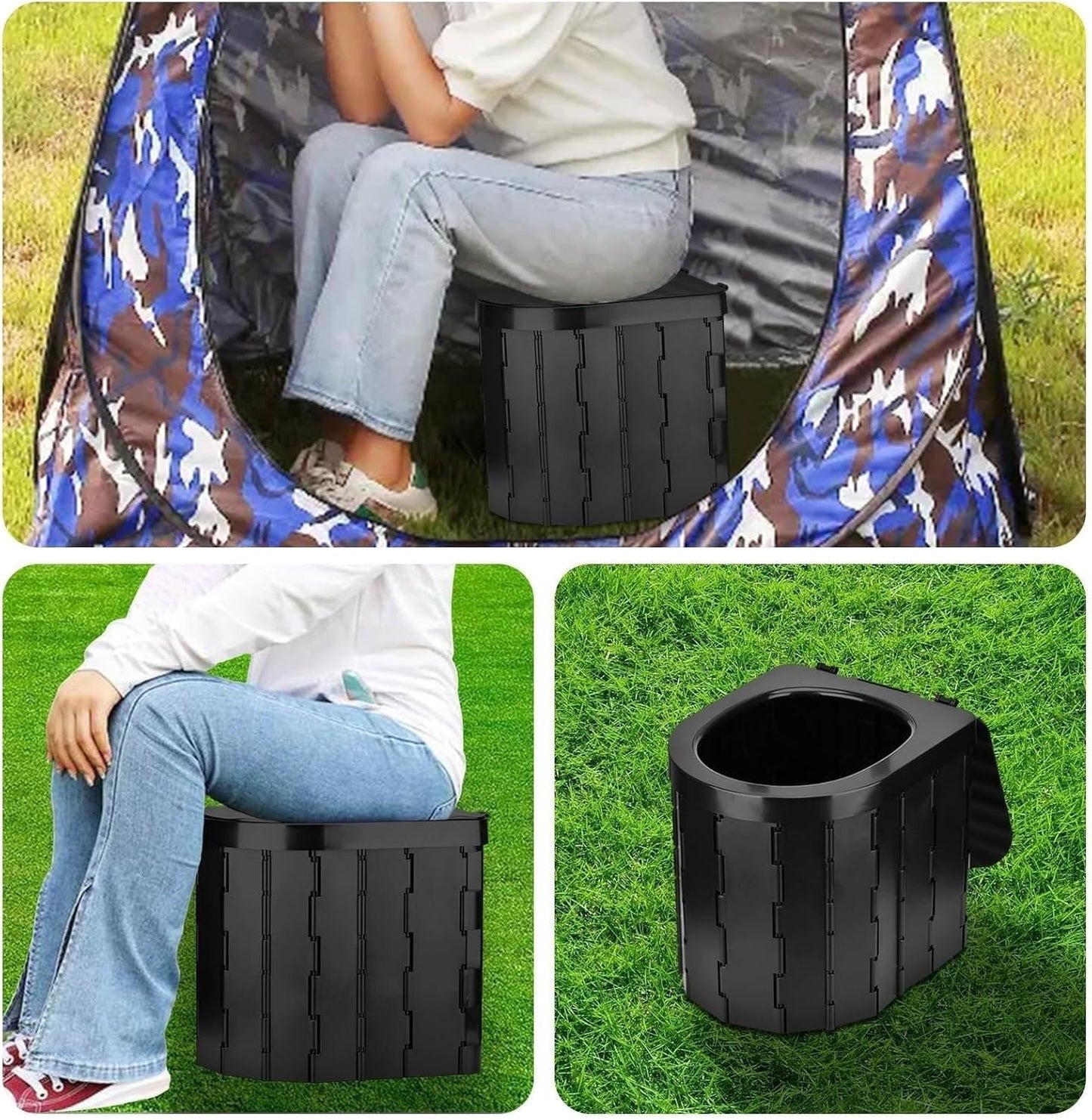 SKY-TOUCH Portable Camping Toilet, Foldable Travel Commode for Adults, Hiking, Road Trips, Beach, Emergency Use, Lightweight, Eco-Friendly