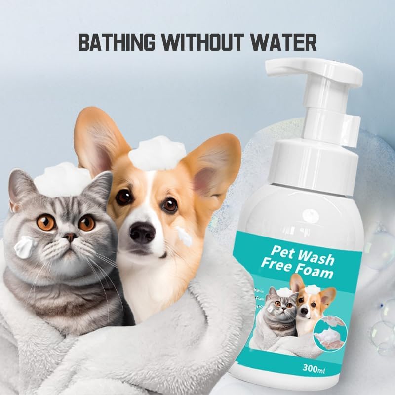 SKY-TOUCH Pet Waterless Shampoo Foam, 300 ml, No-Rinse Pet Cleaning Foam for Dogs & Cats, Dry Bath Foam for Daily Coat and Paw Cleaning