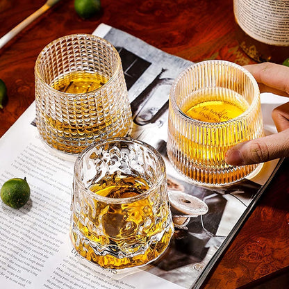 SKY-TOUCH 3 PCS Spinning Glass Tumblers With Base, Bar Glass, Old Fashioned Glasses Clear Cups Glass Water Cups Glass Set, 200 ML