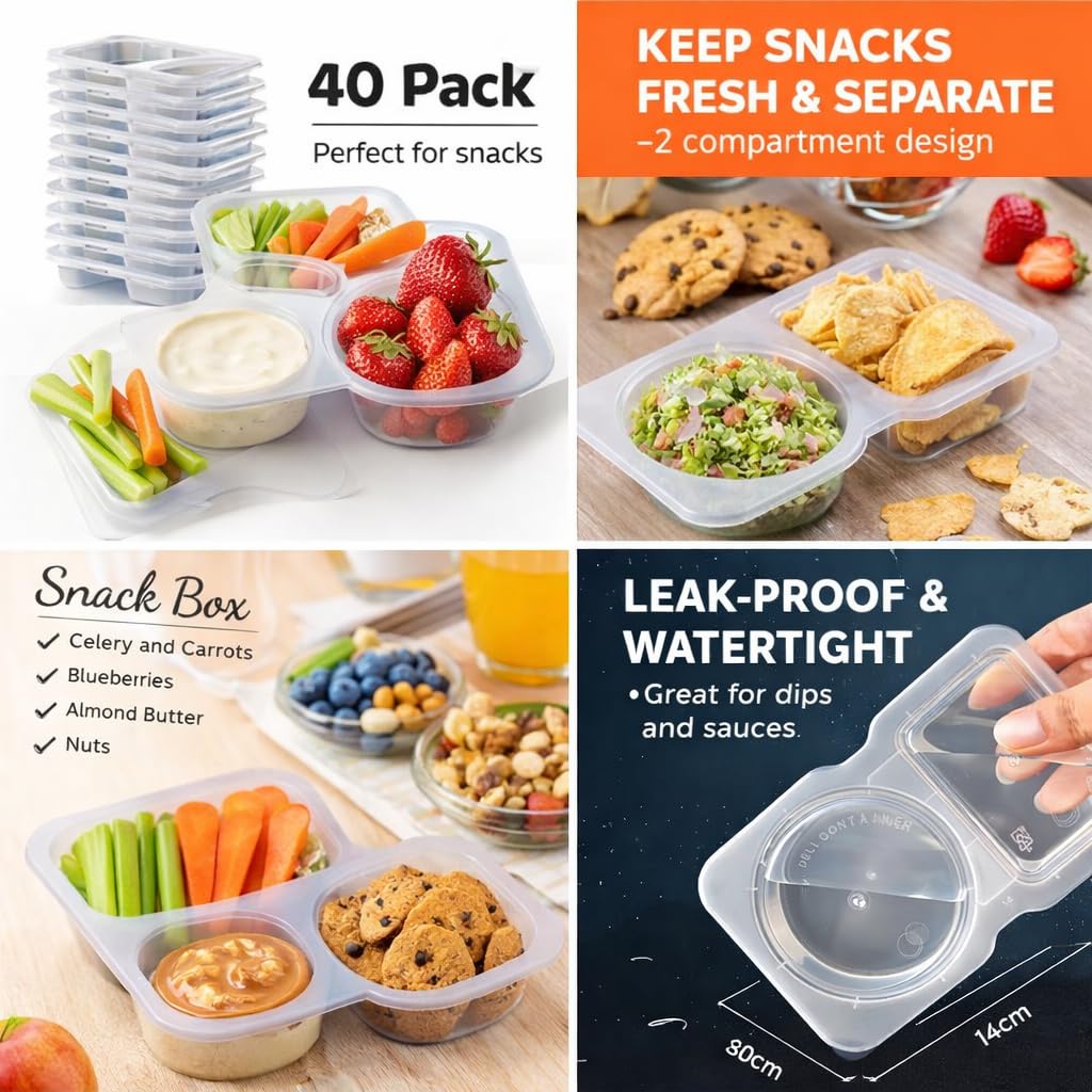 SKY-TOUCH 40 PCS Reusable Snack Containers, Disposable Leak-proof Food Storage Boxes, Portable Reusable Sauce Containers, Suitable for Dining Out and Camping Trips 130ML