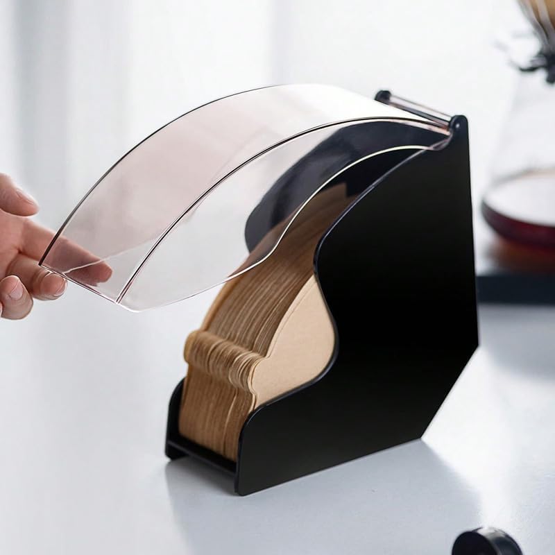 SKY-TOUCH Coffee Filter Paper Holder with Dust Cover Holds 100 Filter Papers Dustproof Design Keeps Filter Papers Clean and Dry Black