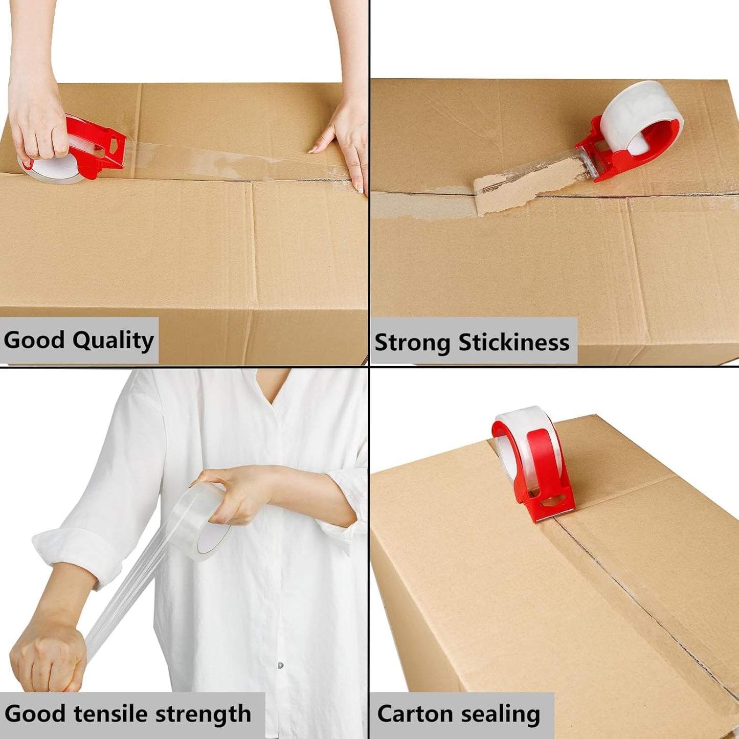 SKY-TOUCH Clear Packing Tape 6 Rolls with Free Dispenser, 4.8cm x 60Y, BOPP Tape, 45mic Thickness, Strong and Durable for Shipping, Moving, Office & Storage