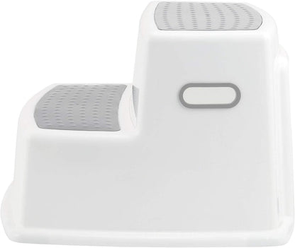 SKY-TOUCH Toddler Step Stool for Bathroom Sink and Toilet Potty Training, Non-Slip Plastic Double up Stepping for Baby Kids, Grey White 30.9x33.5x22.9cm