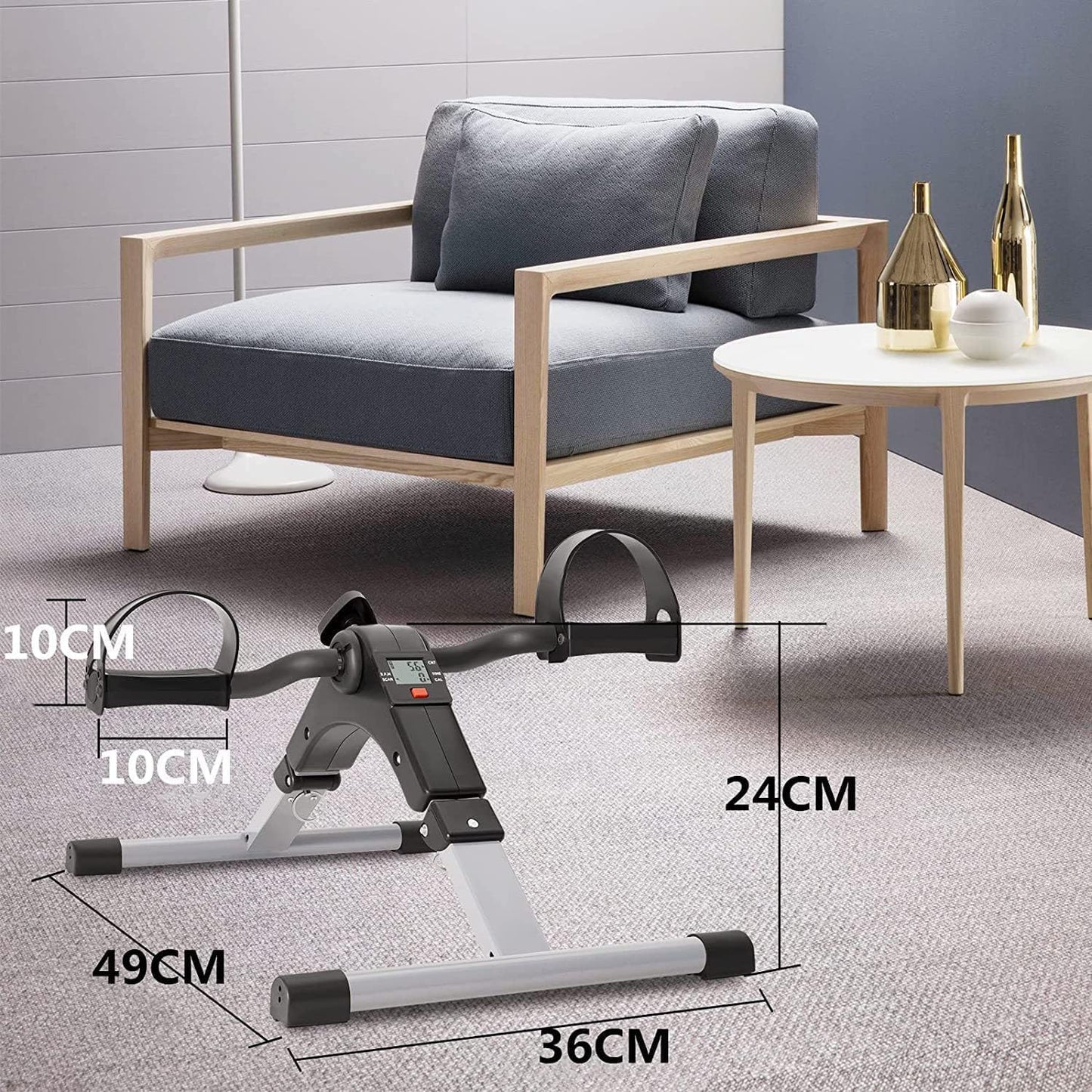 SKY-TOUCH Folding Mini Pedal Exerciser, Arm and Leg Pedal Exerciser, Exercise Bike with LCD Monitor Resistance Portable Home Pedal Exerciser Gym Fitness Unsex, Grey - 49x37cm
