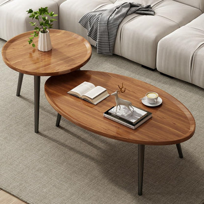 SKY-TOUCH Wooden Coffee Table Set – Modern Style Side Tables; Features Spacious Tabletops And Non-slip Tray Designs, With Steel Frames And Wooden Structures 50 x 50 x 47.5 cm & 80 x 55 x 38 cm