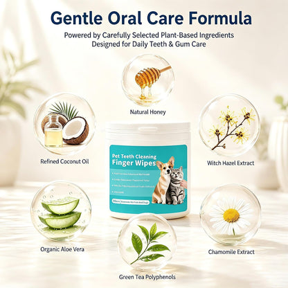 SKY-TOUCH Pet Teeth Cleaning Finger Wipes for Dogs & Cats, Gentle Daily Oral Care Dental Wipes Helps Reduce Plaque Tartar & Freshens Breath, Dog Toothbrush Alternative for Puppies, 50 Count
