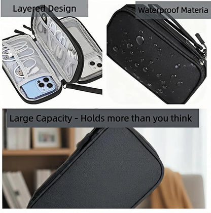 SKY-TOUCH Portable Waterproof Electronic Accessory Organizer Bag – Suitable for Cables, Chargers, Phones, Earphones, and More (Black)