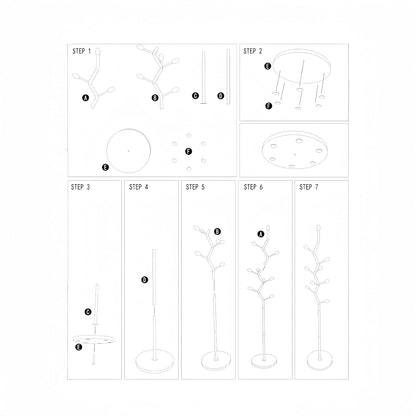 SKY-TOUCH Metal Coat Rack Stand, Freestanding Modern Coat Tree with Sturdy Marble-Look Base, Multi-Hook Hall Tree Organizer for Entryway, Hallway, Bedroom, Living Room, White, 27x27x170cm