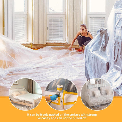 SKY-TOUCH 2 Rolls Plastic Dustproof Cloth, Decorative Plastic Dustproof Cloth, 4.5m x 20m Waterproof Masking Film roll, Pre-applied Tape, Suitable for Furniture Painting and Masking