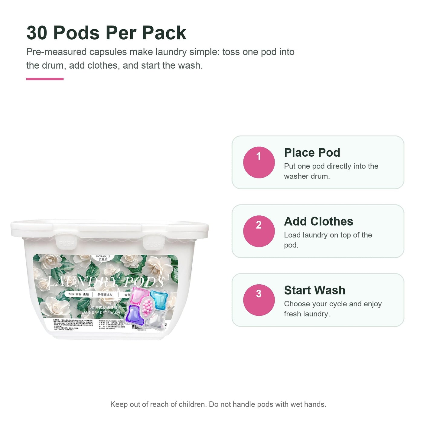 SKY-TOUOCH 5-in-1 Laundry Detergent Pods, 30 Count Sakura Scent Laundry Capsules, Deep Cleaning, Color Care, Softening, Long-Lasting Freshness, Low Foam Easy Rinse, Fast Dissolving