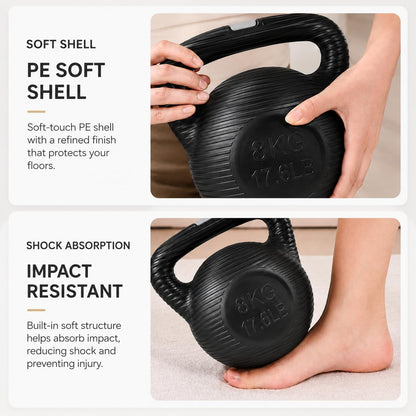 SKY-TOUCH 8KG Water-Filled Kettlebell, Fillable Fitness Weight with Anti-Slip Threaded Handle, Large TPR Plug and Stable Base for Home Gym Strength Training