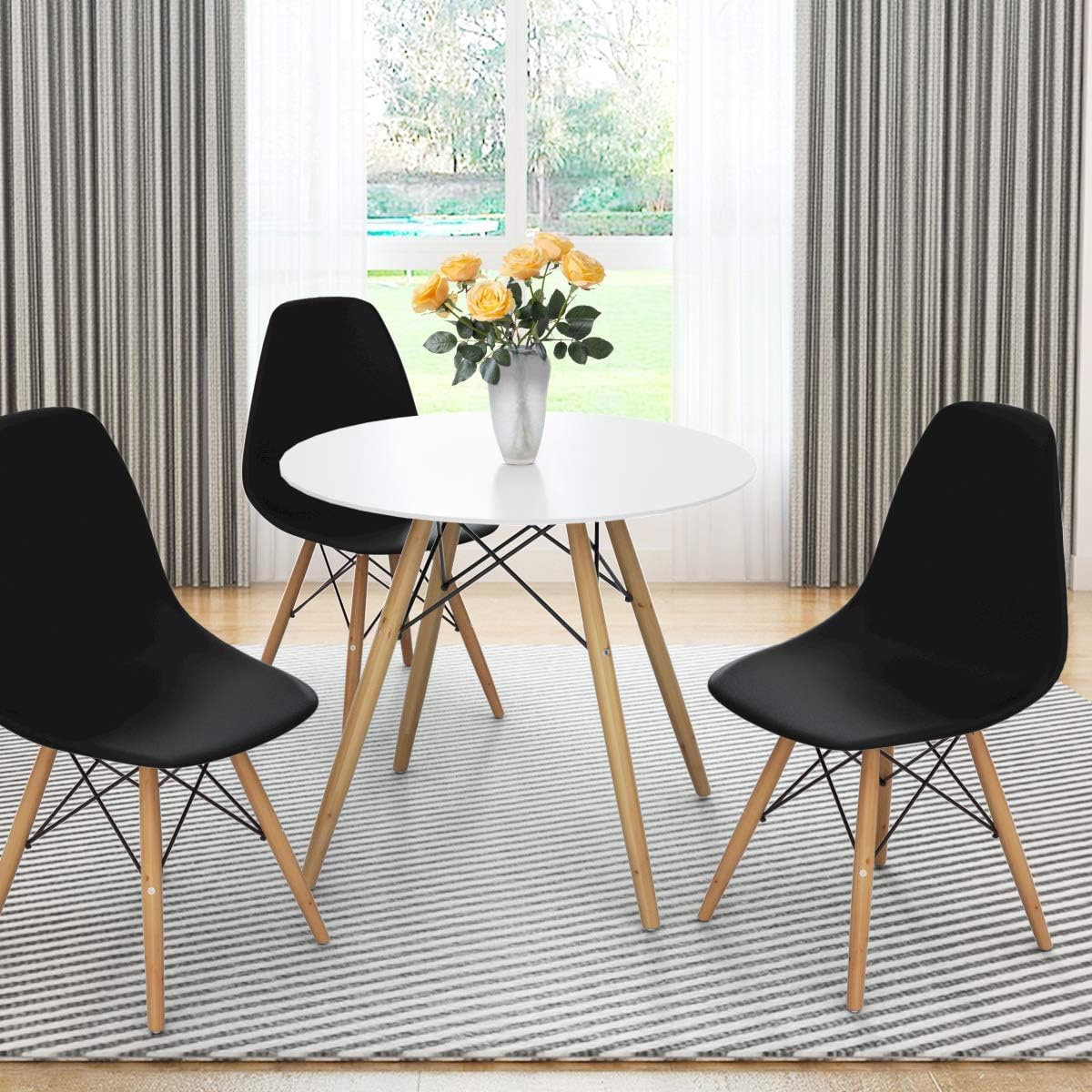 SKY-TOUCH Modern Dining Chair Dining Side Chairs set of 1, Simple Office Chair, Lounge Shell Chair with Folding Wood Legs and Plastic Seat, for Kitchen, Dining, Bedroom, Living Room,Black,40*40*82cm