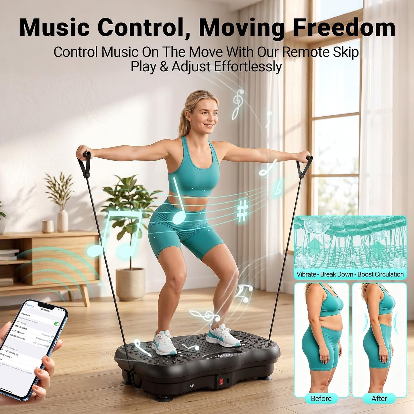 SKY-TOUCH Vibration Fitness Machine Home Vibration Workout Platform – Full-Body Vibration Plate with 120 Adjustable Speed Levels and Bluetooth – Suitable for Weight Loss, Body Toning, Skin Firming