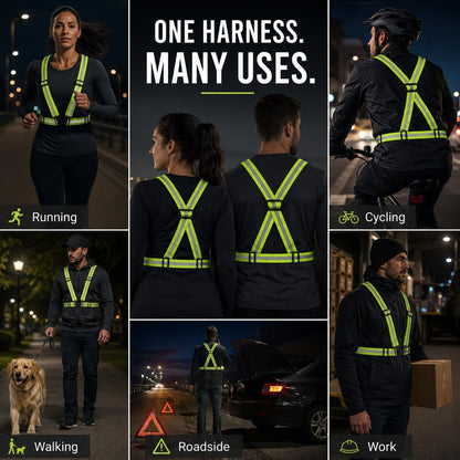 SKY-TOUCH Reflective Safety Harness/Elastic Safety Vest—Designed for Walking, Jogging, and Hhiking Lightweight Breathable and Adjustable Elastic Strap Width: 4 cm Reflective Strip Width: 1.5 cm Green