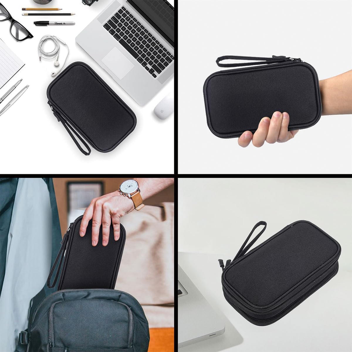 SKY-TOUCH Portable Waterproof Electronic Accessory Organizer Bag – Suitable for Cables, Chargers, Phones, Earphones, and More (Black)