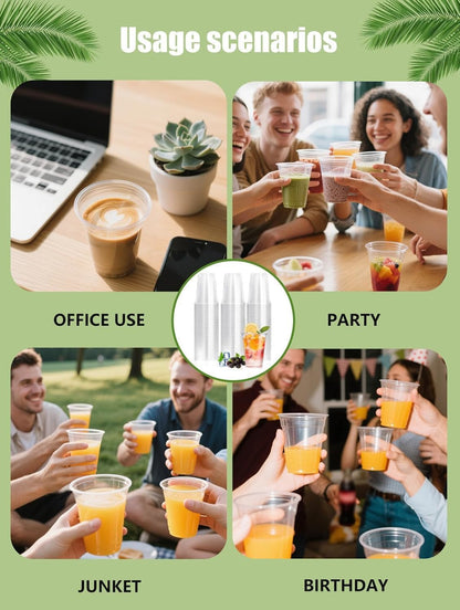 Sky-Touch 360ml Clear Plastic Cups - 100pcs Cold Party Drinking Cups Suitable for Iced Coffee, Smoothies, Milkshakes, and Other Cold Drinks - Transparent