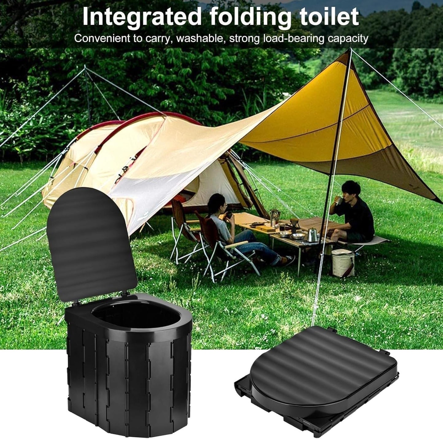 SKY-TOUCH Portable Camping Toilet, Foldable Travel Commode for Adults, Hiking, Road Trips, Beach, Emergency Use, Lightweight, Eco-Friendly