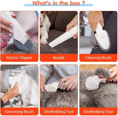 SKY-TOUCH Pet Grooming Kit and Hair Vacuum, 12 in 1 Shedding Grooming Kit, 2L Large Capacity Low Noise Hair Remover Supplies for Dogs & Cats, Professional Grooming Shedding Tools