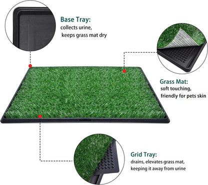 SKY-TOUCH Dog Potty Tray with Artificial Grass Pad, 3-Layer Washable Puppy Pee Training Toilet with Drawer, Indoor Pet Urine Mat for Small Medium Dogs, 51 x 64 x 6 cm