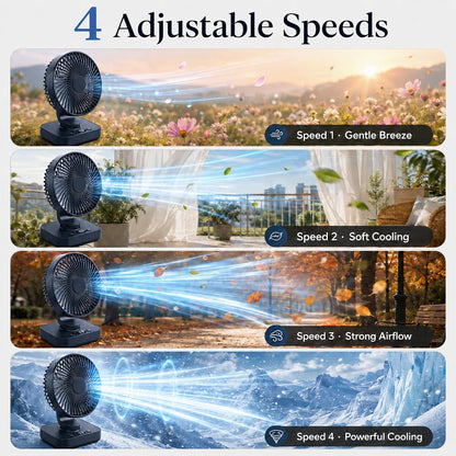 SKY-TOUCH Portable Desk Fan, Table Fan with Long Runtime, 4 Speed Quiet Personal Cooling Fan with Auto Oscillation & Adjustable Angle, USB Charging Fan for Bedroom Office Camping, 138×75×187mm, Blue