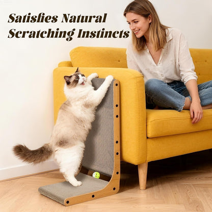SKY-TOUCH L Shape Cat Scratcher, Large 26.8'' Vertical Cat Scratchers with Ball Toy, Cardboard Scratch Pad for Indoor Cats, Wall and Couch