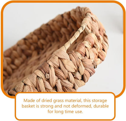 SKY-TOUCH Wicker Storage Tray Baskets Set of 3, Handwoven Grass Organizer Trays, Rustic Woven Baskets for Coffee Table, Cabinet, Shelf, Fruit and Home Decor