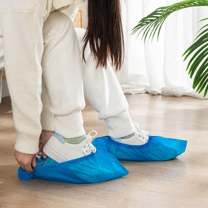 SKY-TOUCH 200 Pack/100 Pair Disposable Shoes Covers Boot Cover Waterproof, Dust-proof, Non-slip Recyclable Shoe Booties, One Size Fit Most, Protect Your Shoes, Carpets and Floors, Blue