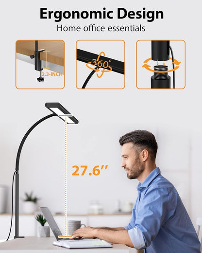 SKY-TOUCH LED Desk Lamp with Clamp, Clip on Light for Office Desk, Eye-Caring Task Lamp with 5 Colour Temperatures and 5 Brightness Levels, for Study, Craft, Bedside, Black - USB Connector