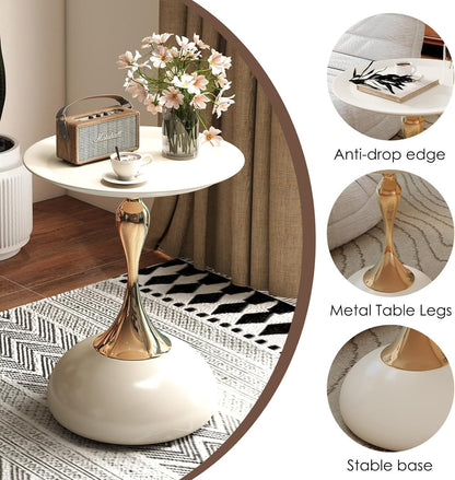 SKY-TOUCH Round Side Table, Slim-waisted Sofa Side Table, Modern Minimalist Style, Electroplated Metal Frame, Suitable For Small Spaces, Living Rooms, And Bedrooms, 39 * 39 * 55cm Black