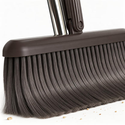 SKY-TOUCH Coffee Brown Broom and Dustpan Set with Long Handle, Upright Standing Dustpan with Built-in Comb Teeth, Indoor Sweeping Cleaning Set for Kitchen, Home, Office and Pet Hair