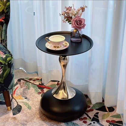 SKY-TOUCH Round Side Table, Slim-waisted Sofa Side Table, Modern Minimalist Style, Electroplated Metal Frame, Suitable For Small Spaces, Living Rooms, And Bedrooms, 39 * 39 * 55cm Black