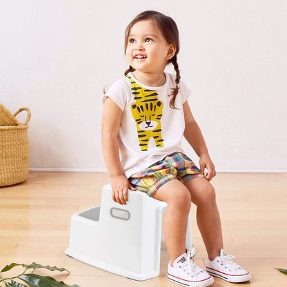 SKY-TOUCH Toddler Step Stool for Bathroom Sink and Toilet Potty Training, Non-Slip Plastic Double up Stepping for Baby Kids, Grey White 30.9x33.5x22.9cm