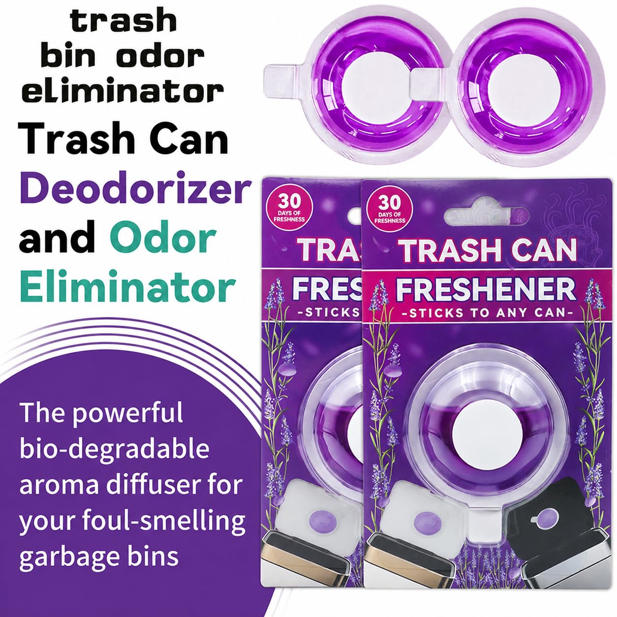 SKY-TOUCH 1PCS Trash Can Deodorizer, Plant-Based Lavender Bin Freshener, Slow-Release Self-Adhesive Air Freshener for Kitchen Food Waste and Pedal Bin Lids, Up to 30 Days