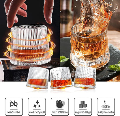 SKY-TOUCH 3 PCS Spinning Glass Tumblers With Base, Bar Glass, Old Fashioned Glasses Clear Cups Glass Water Cups Glass Set, 200 ML