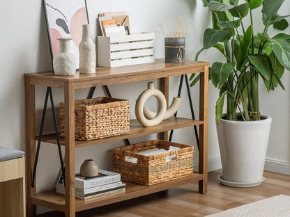 SKY-TOUCH Wicker Storage Baskets Set of 3, Handwoven Paper Rope Baskets with Wooden Handles, Decorative Organizer for Tabletop, Cabinet, Shelf, Pantry and Home Storage