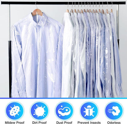 SKY-TOUCH 50 Pack Plastic Garment Bags, Clear Dustproof Clothes Covers for Suits, Dresses, Jackets, and Shirts – Heavy Duty,Waterproof, and Tear-Resistant, 60 x 120 cm