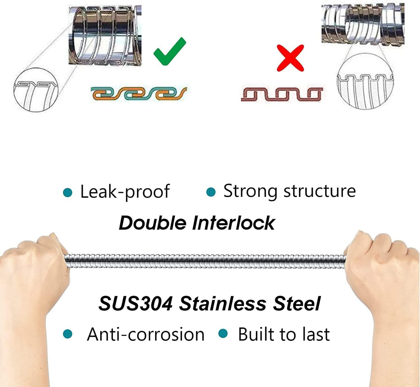 SKY-TOUCH 1.2M Stainless Steel Water Pipe, Durable Anti-Corrosion Flexible Hose with Copper Nut, Anti-Leakage and Pressure Resistant, Easy Installation