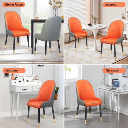 SKY-TOUCH Modern PU Leather Dining Chair, High Back with Soft Seat, Metal Side Legs, Orange, 45x43x90cm, Ideal for Kitchen, Dining Room, Living Room, and Vanity,1pcs