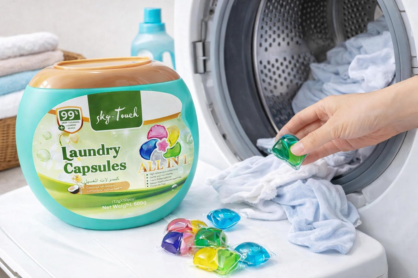 SKY-TOUCH Active 6in1 Laundry Capsules, كبسولات الغسيل, Lavender Freshness, Removes 99 Types of Stains, 50 Capsules