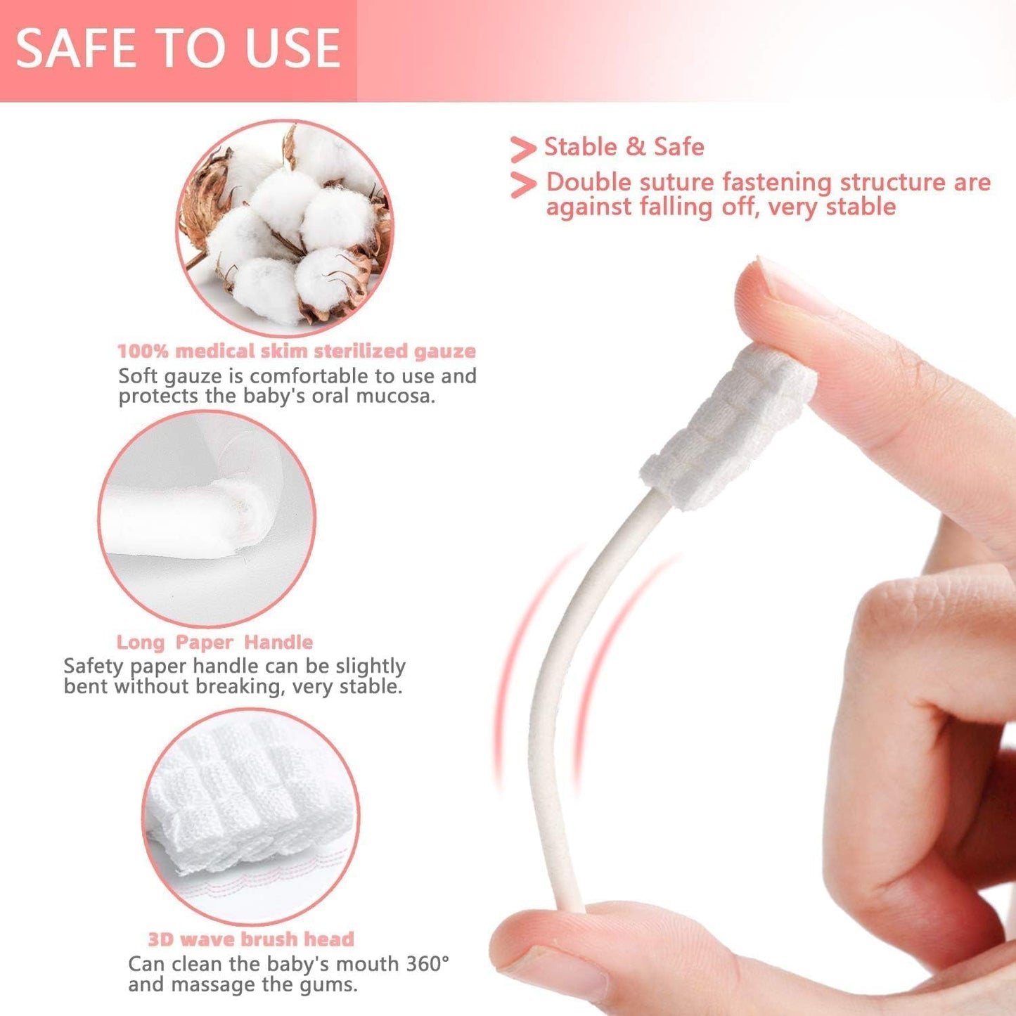 SKY-TOUCH 30PCS Baby Oral Cleaner, Newborn Tongue Cleaner, Soft Gauze Toothbrush, Suitable for Babies Aged 0-36 Months