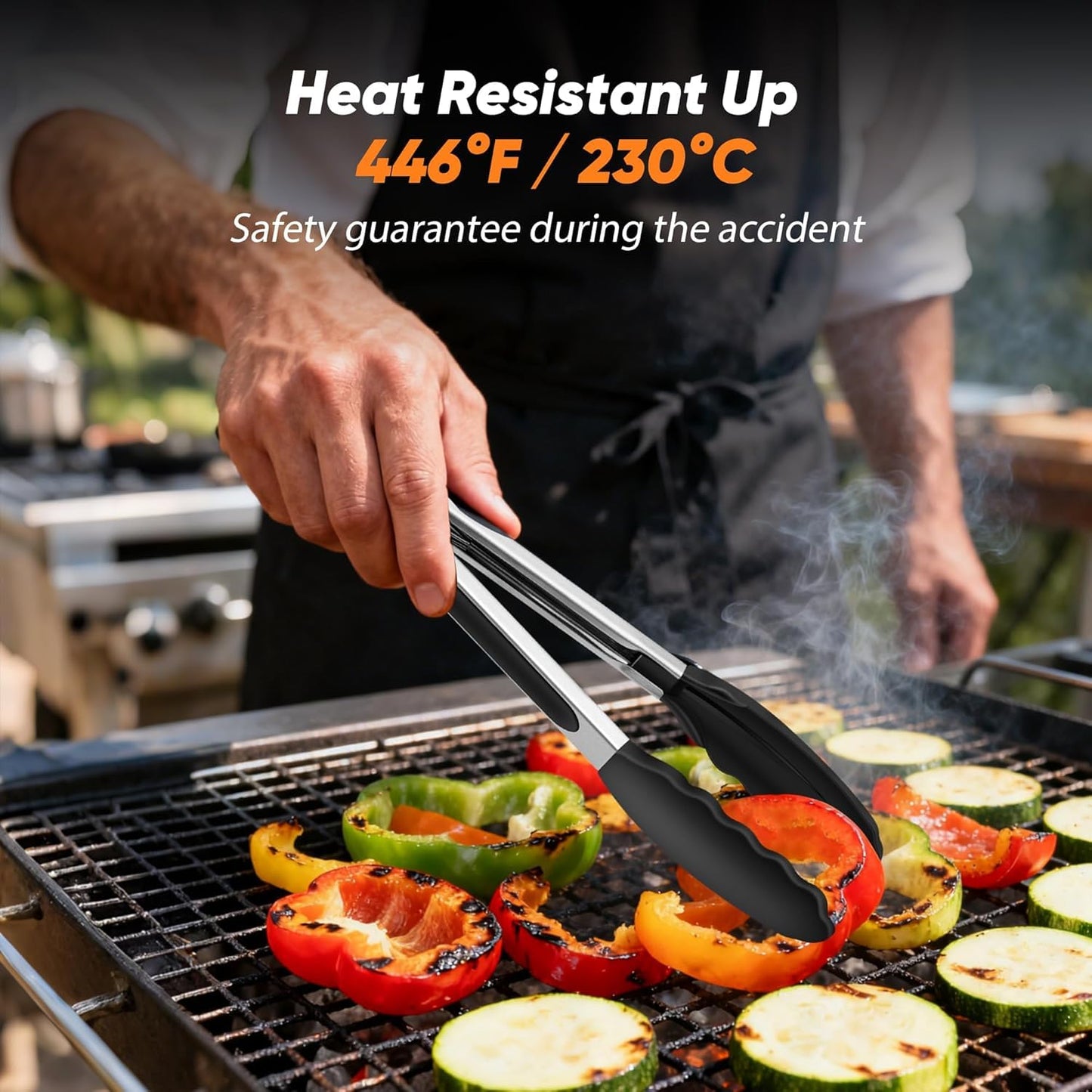 SKY-TOUCH 2 Pack Kitchen Food Tongs for Cooking, 9 Inch Non-Stick Silicone and Metal Tongs Easy Grip Locking Salad Tong Heat Resistant for BBQ Cooking Barbecue Steak and Serving Food Non Stick
