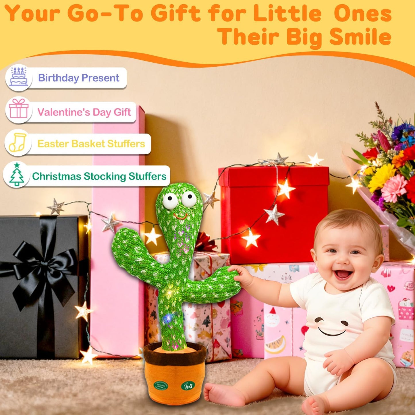 Dancing Mimicking Talking Cactus Toy,Funny Gift for Toddler 1 2 3 Year Old Boy Girl,Singing Record Repeat What You Say Light Up Baby Infant Toys 6-12 12-18 Months (Volume Adjustment)