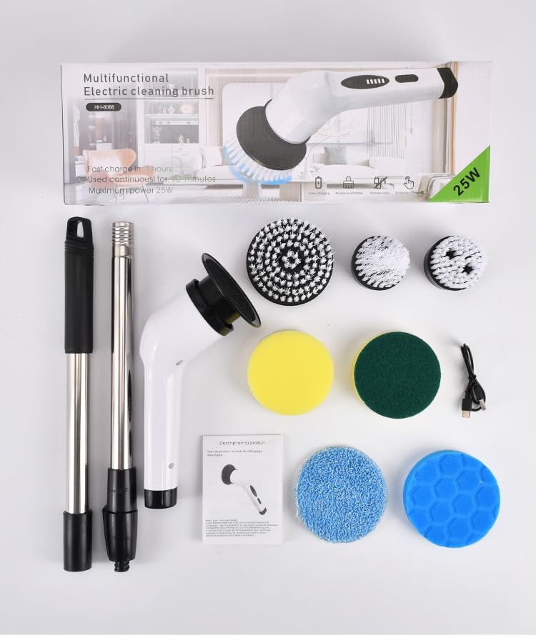 SKY-TOUCH Electric Rotating Cleaning Brush, Cordless Multi-Functional Cleaning Brush, Equipped With 7 Replaceable Brush Heads, 2 Adjustable Speeds, Suitable for Bathrooms, Kitchens, Bathtubs, Glass